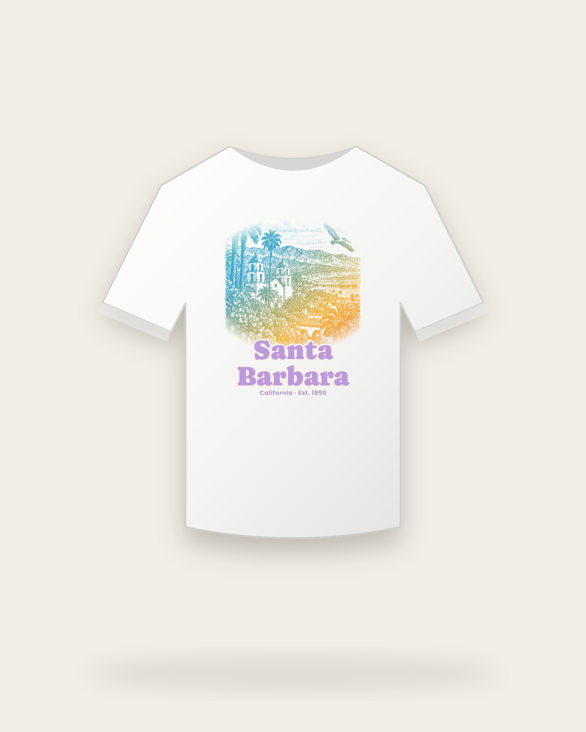 Santa Barbara Mission & Palms Youth Tee in White
