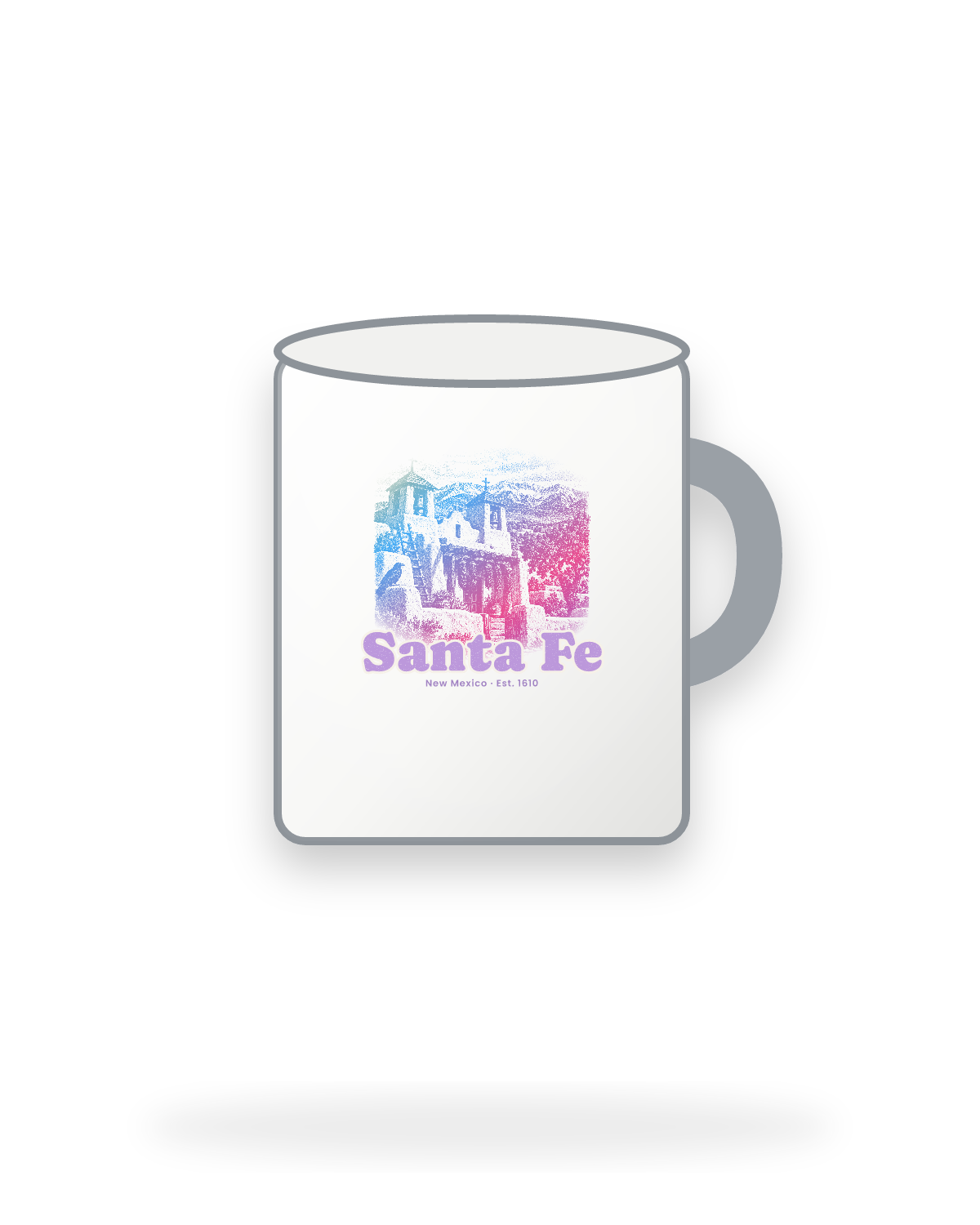 Santa Fe Adobe Church Enamel Camp Mug in White