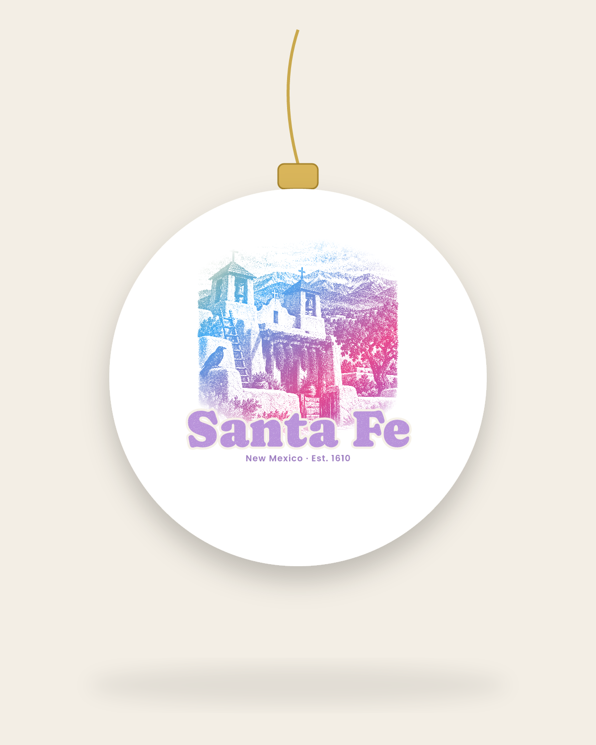 Santa Fe Adobe Church Ceramic Ornament in White