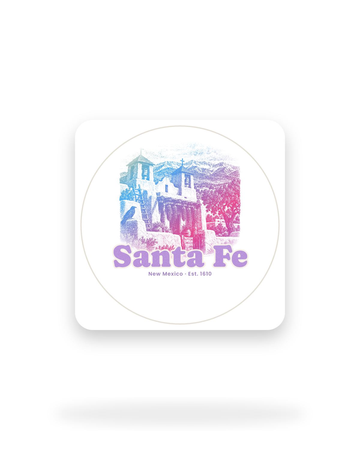 Santa Fe Adobe Church Kiss-Cut Sticker in White