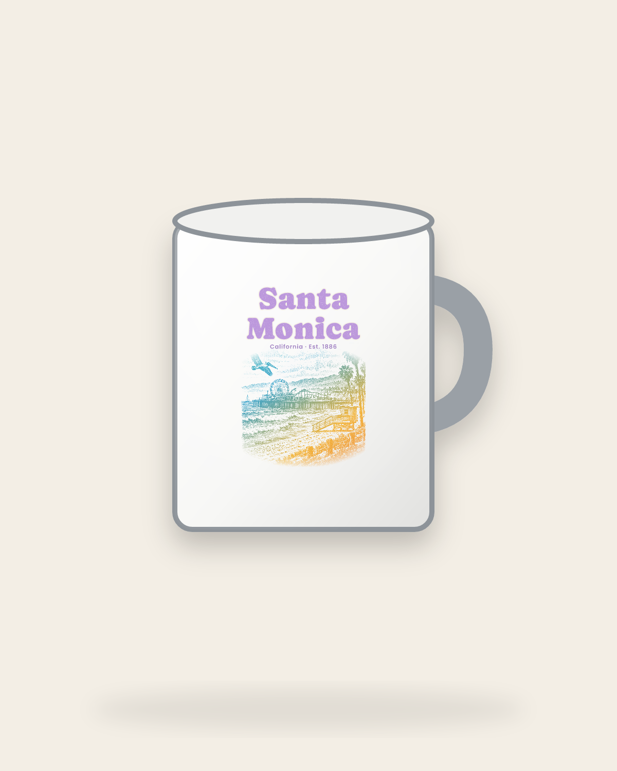 Santa Monica Pier Ferris Wheel Enamel Camp Mug in White