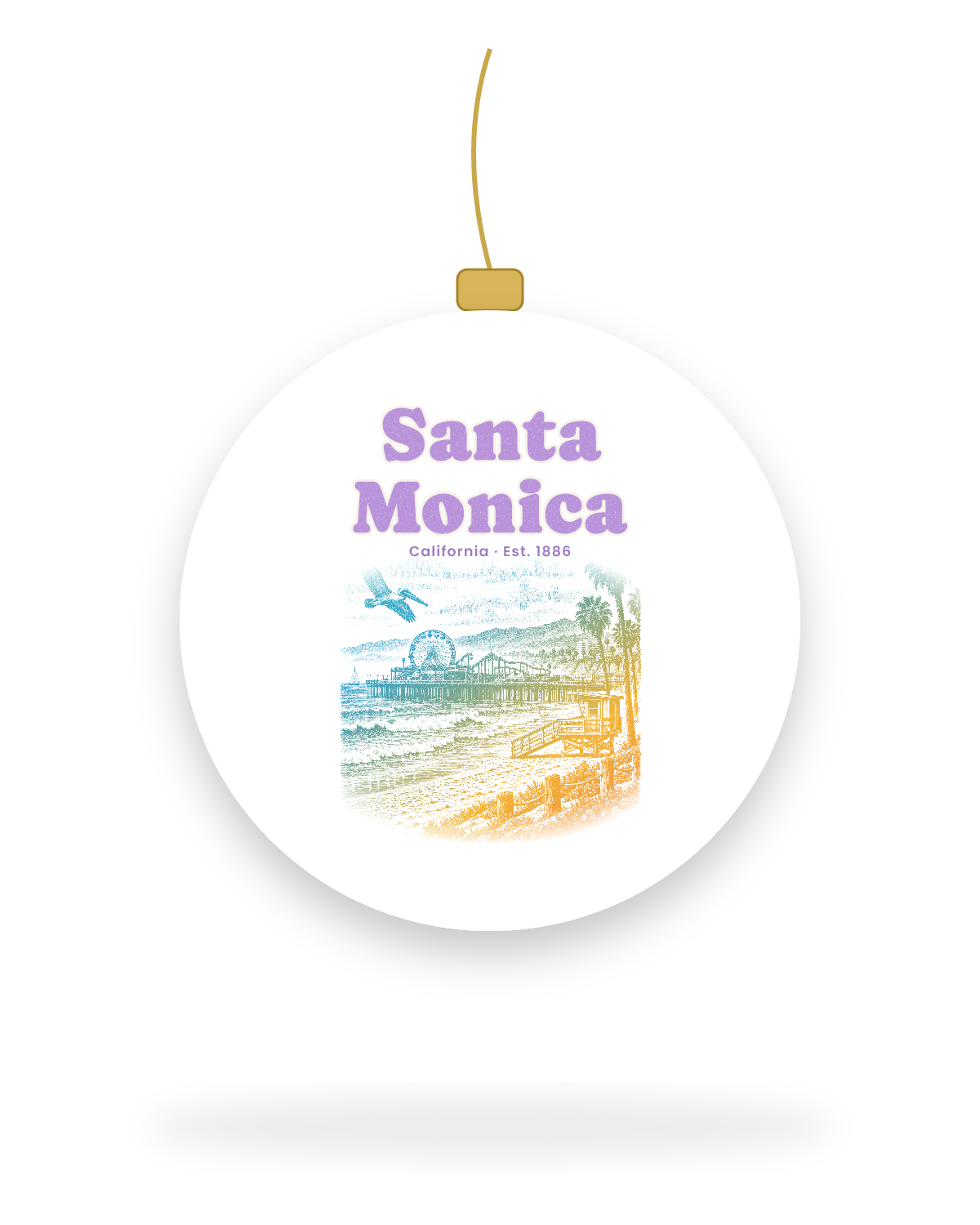 Santa Monica Pier Ferris Wheel Ceramic Ornament in White
