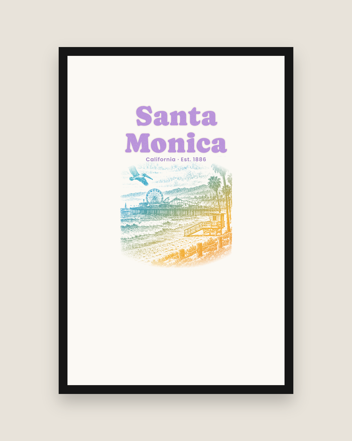 Santa Monica Pier Ferris Wheel Matte Poster in White