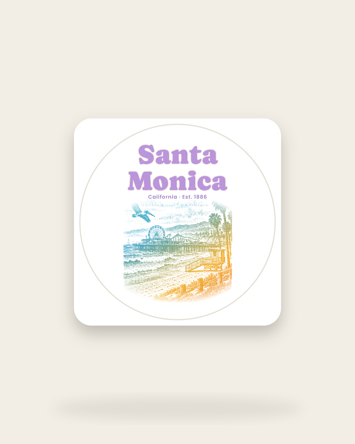 Santa Monica Pier Ferris Wheel Kiss-Cut Sticker in White
