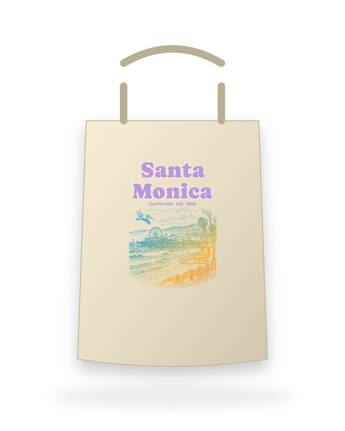 Santa Monica Pier Ferris Wheel Canvas Tote in Beige