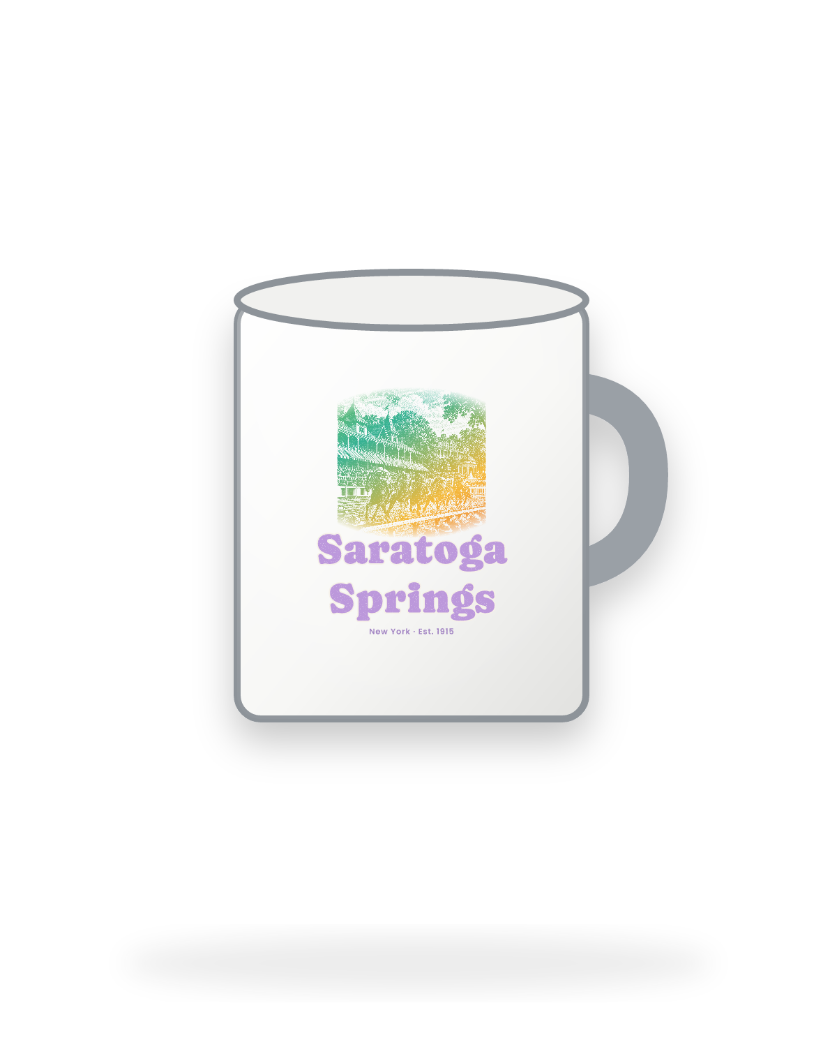 Saratoga Springs Homestretch Enamel Camp Mug in White