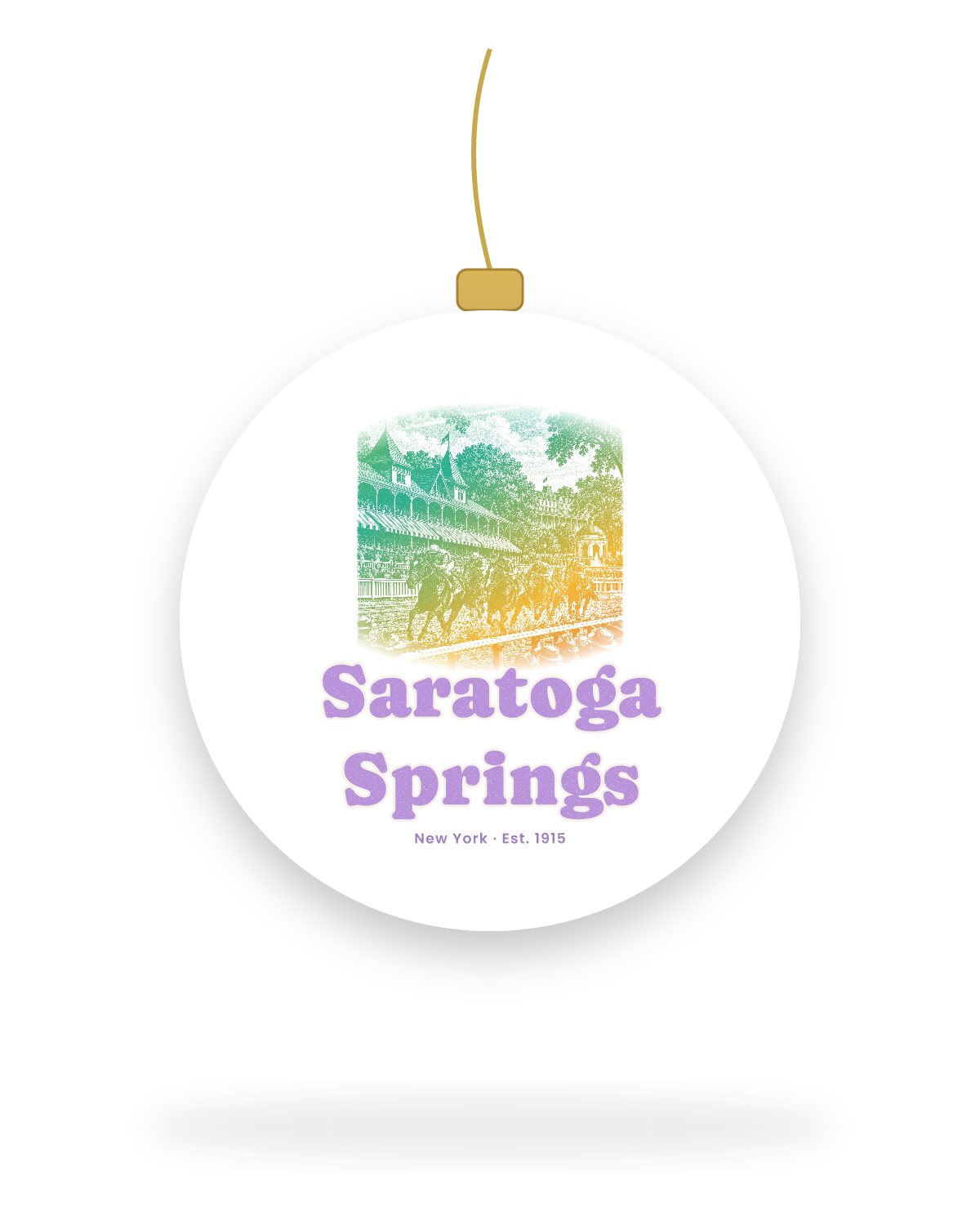 Saratoga Springs Homestretch Ceramic Ornament in White