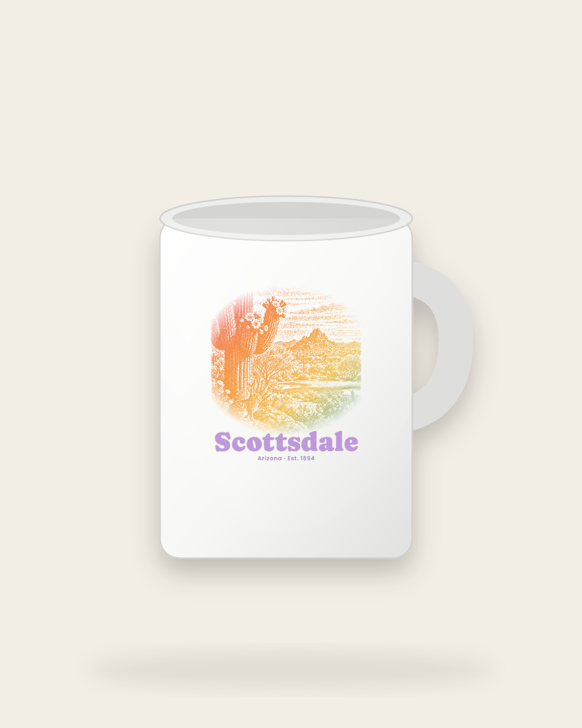 Scottsdale Saguaro Cottontail Ceramic Mug 15oz in White