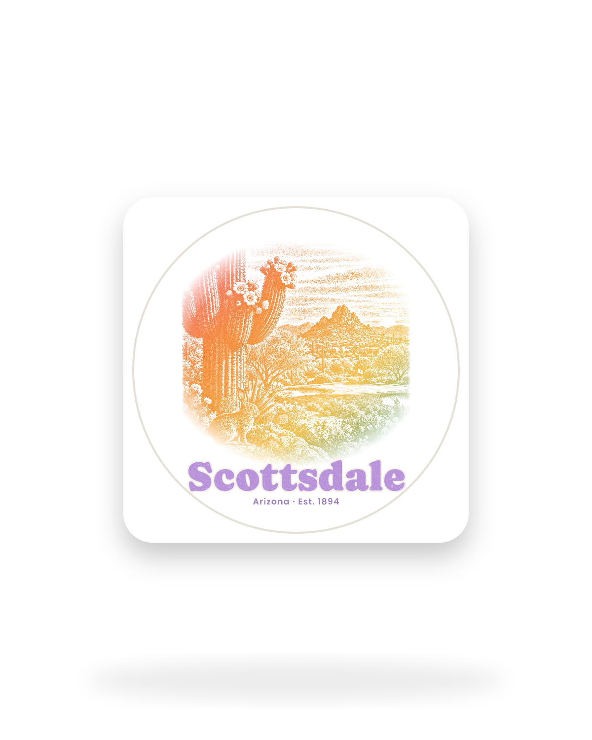 Scottsdale Saguaro Cottontail Kiss-Cut Sticker in White