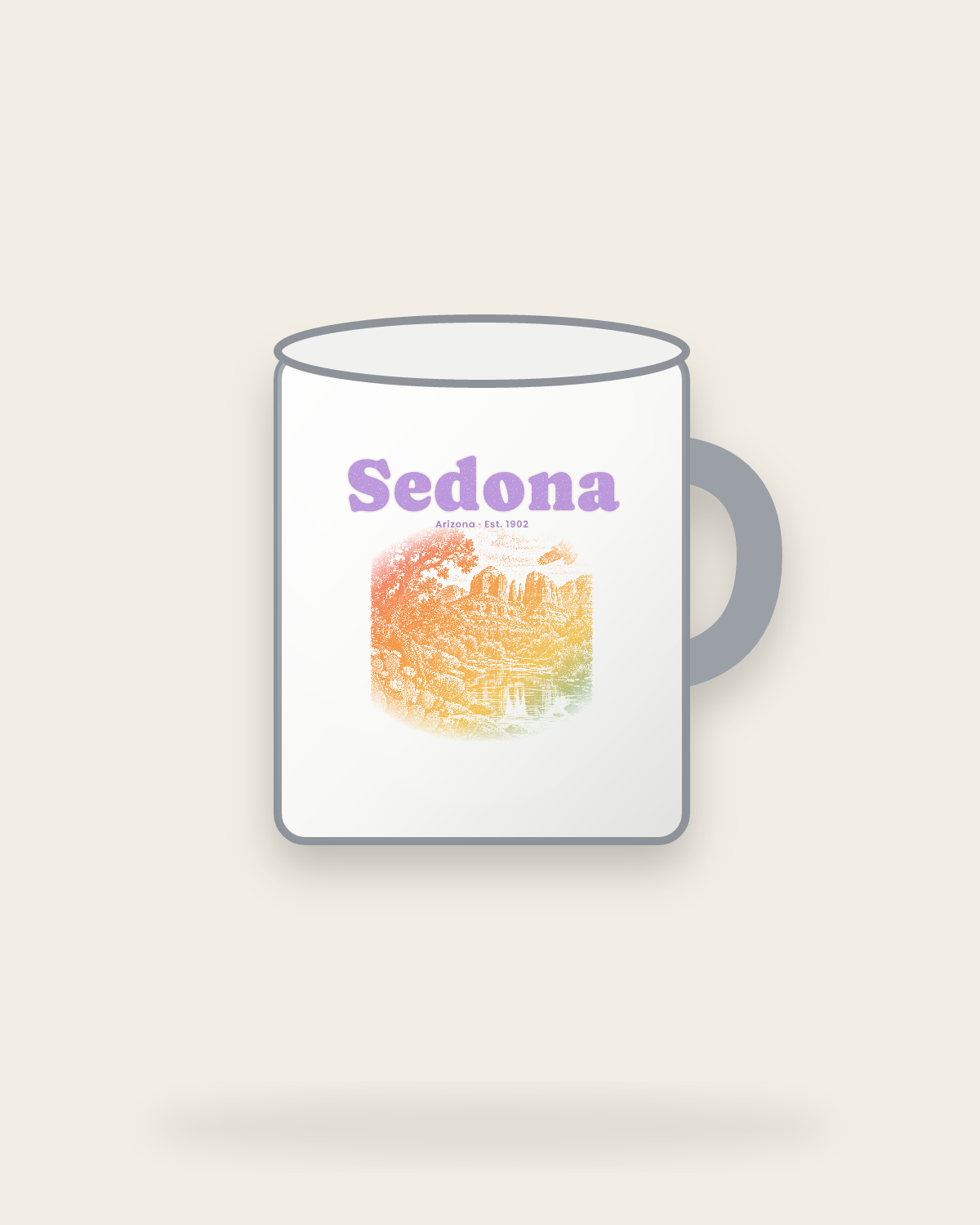 Sedona Cathedral Rock Enamel Camp Mug in White