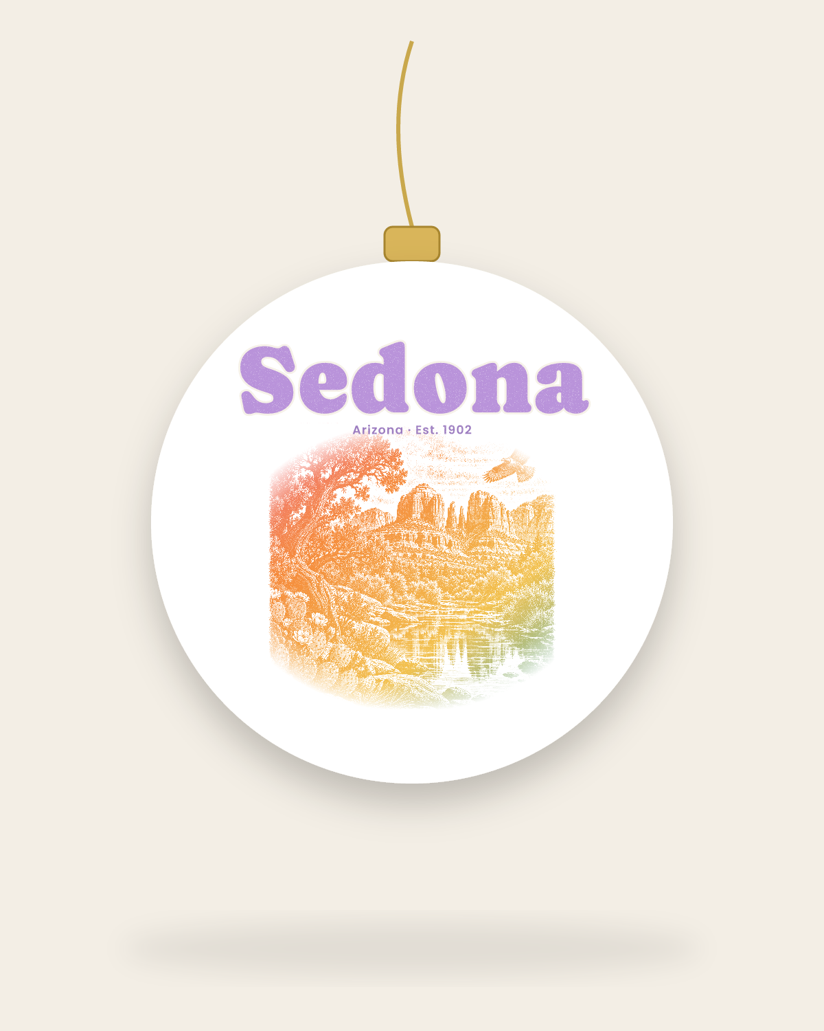 Sedona Cathedral Rock Ceramic Ornament in White