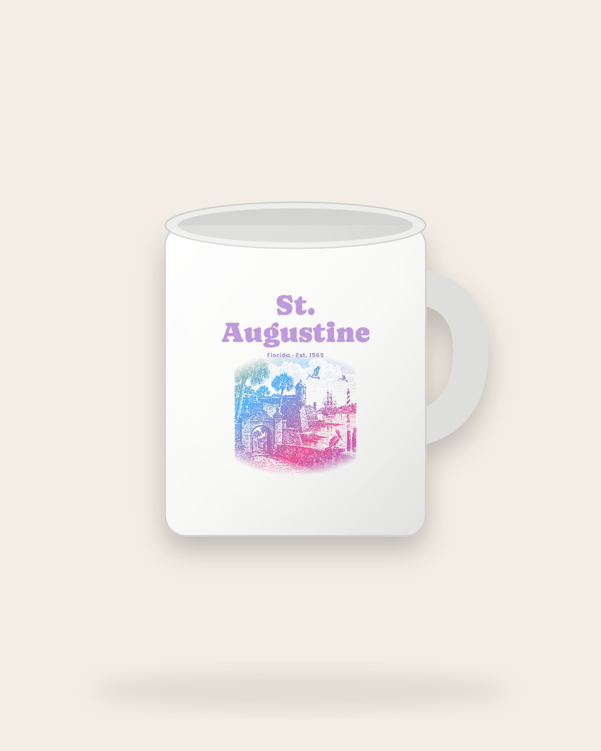 St. Augustine Old Fort & Lighthouse Ceramic Mug 11oz in White