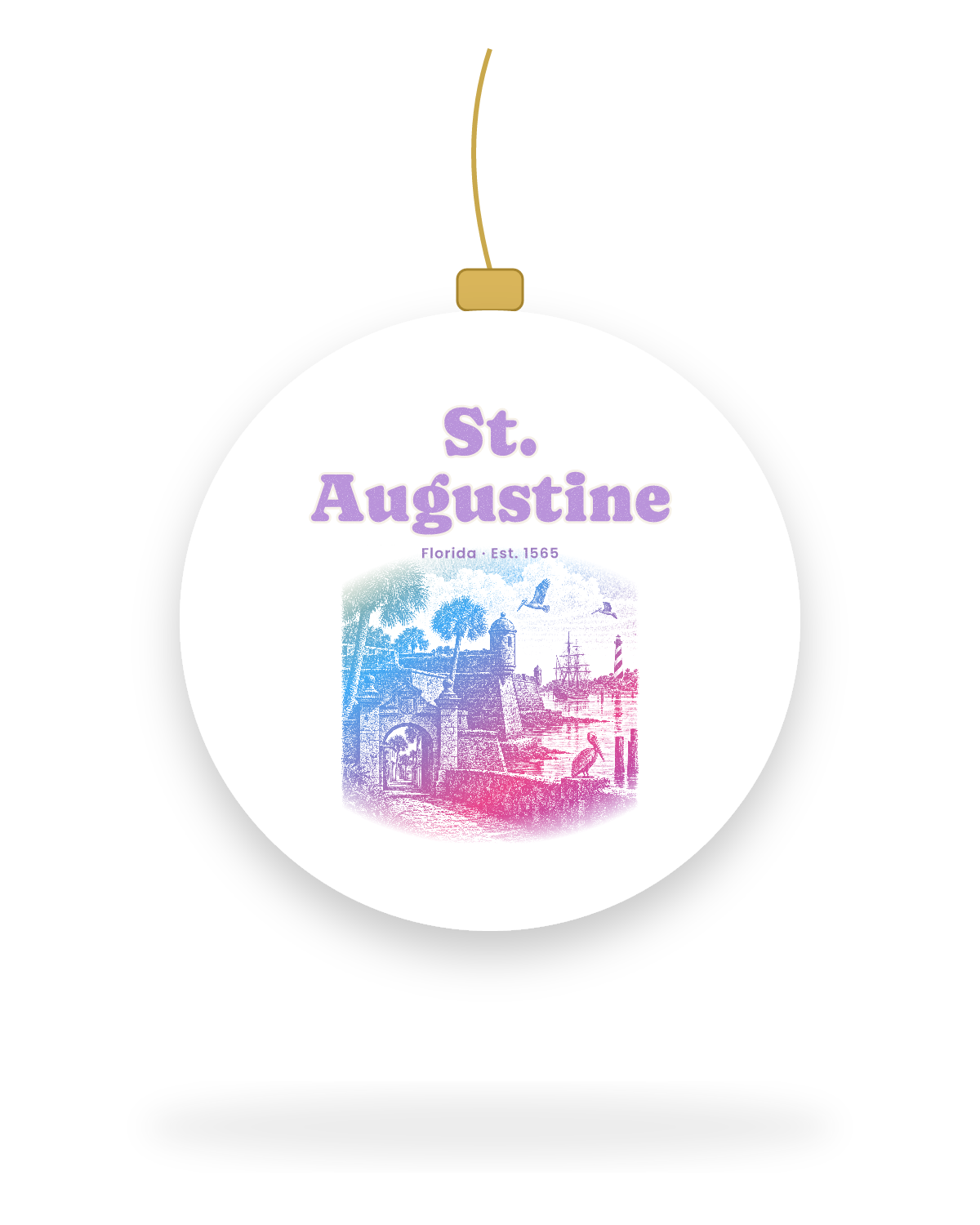 St. Augustine Old Fort & Lighthouse Ceramic Ornament in White