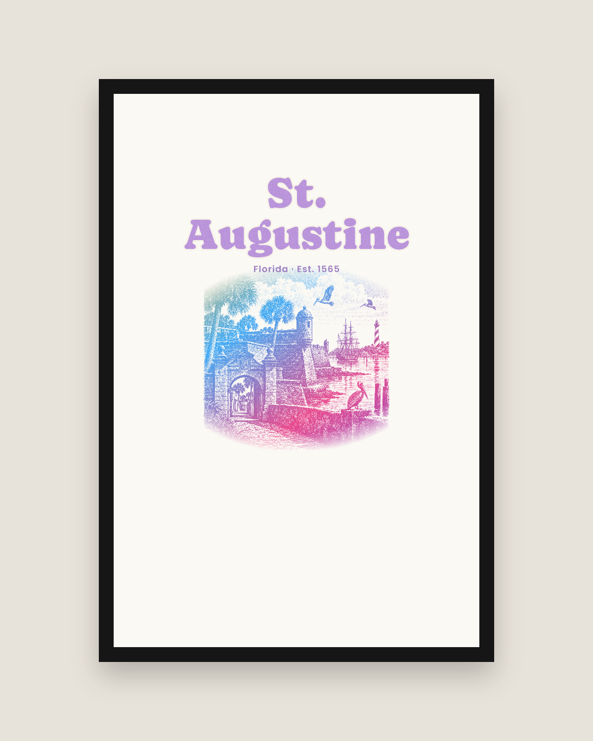 St. Augustine Old Fort & Lighthouse Matte Poster in White