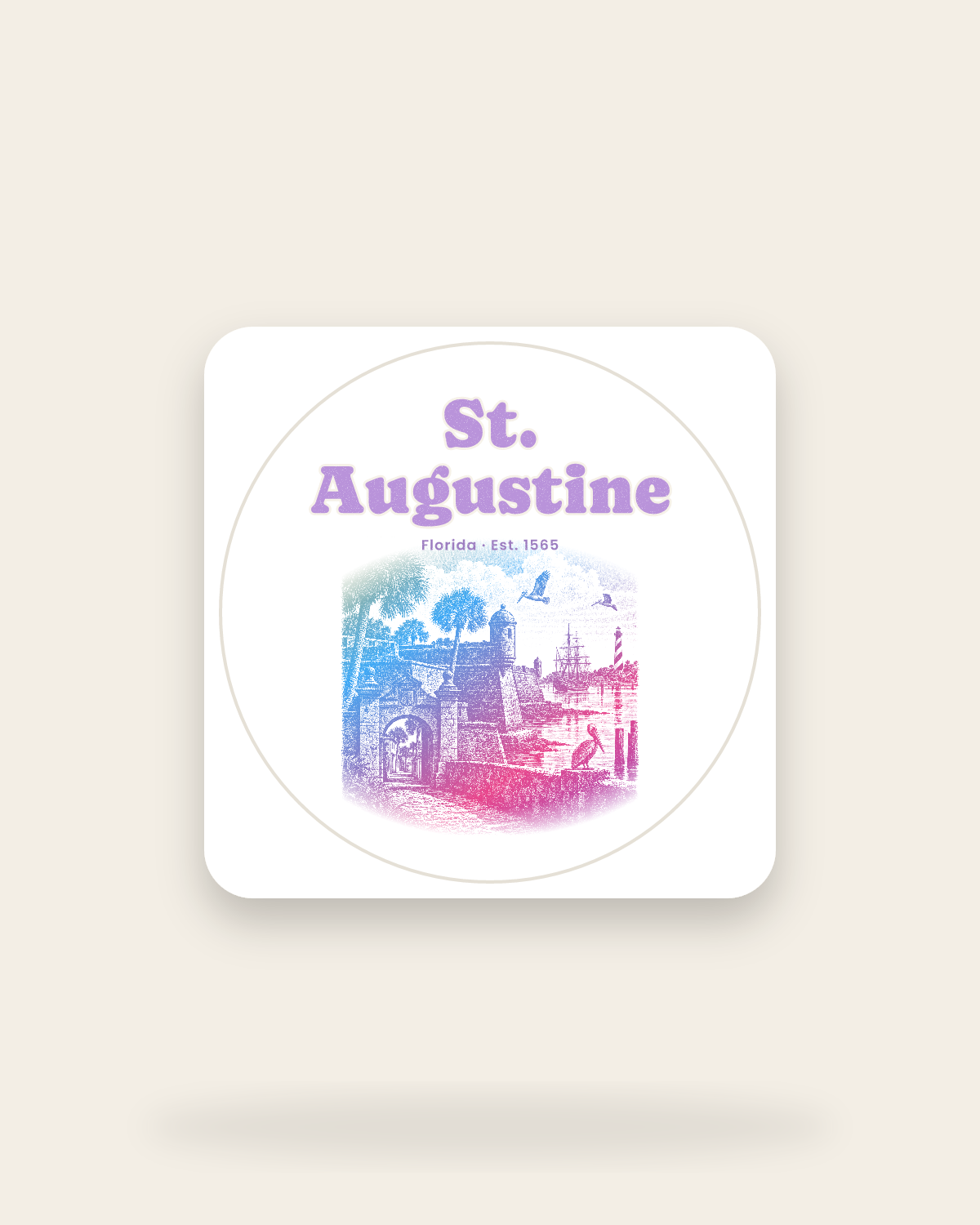 St. Augustine Old Fort & Lighthouse Kiss-Cut Sticker in White