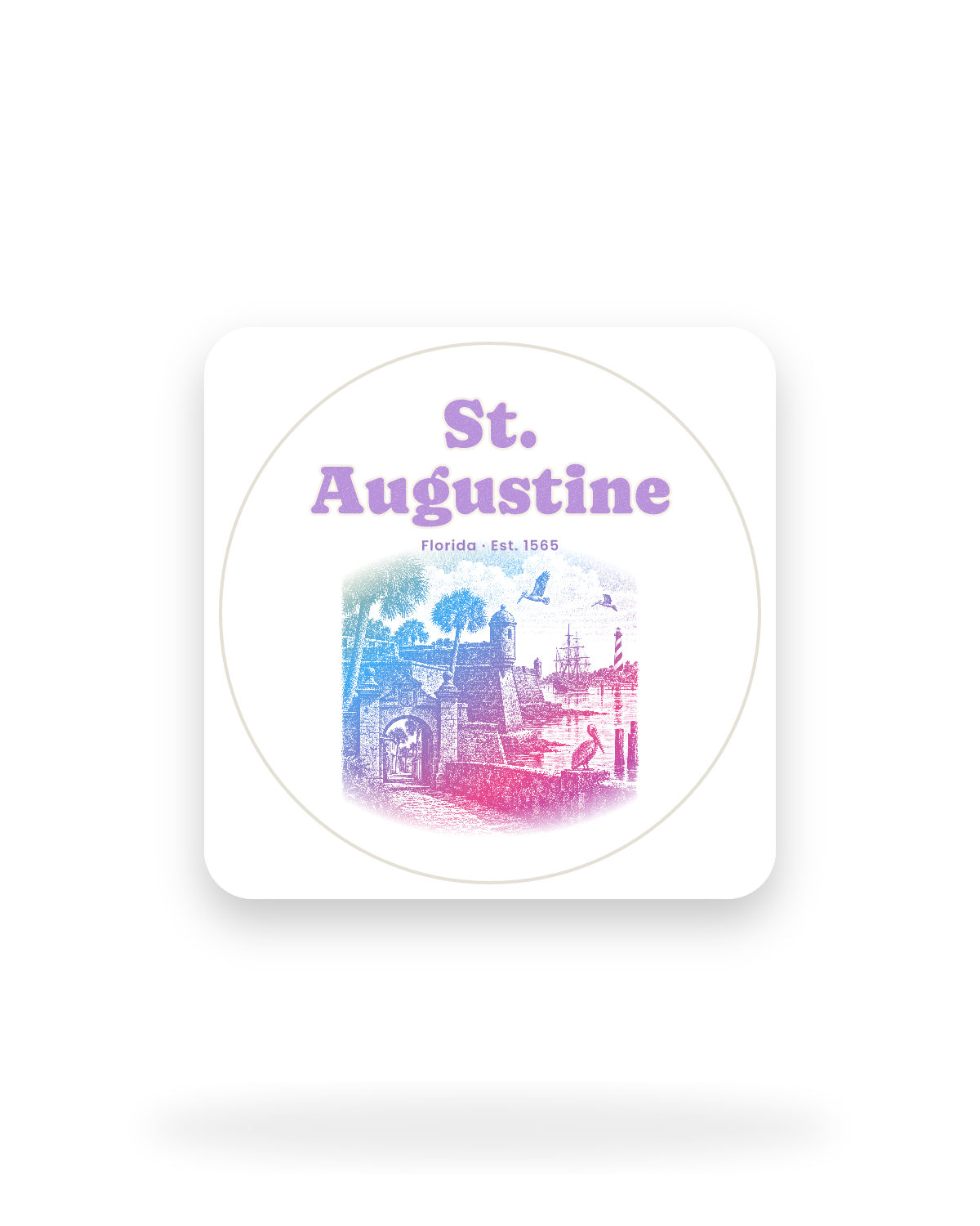 St. Augustine Old Fort & Lighthouse Kiss-Cut Sticker in White
