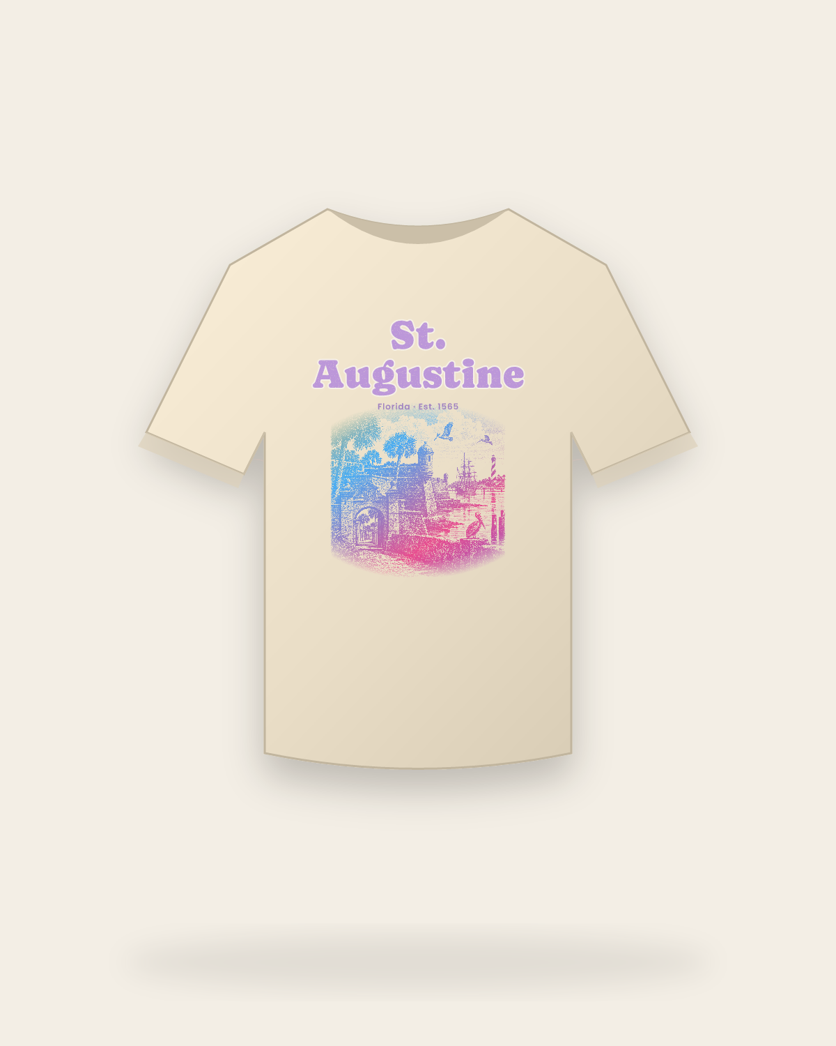 St. Augustine, FL Old Fort & Lighthouse Classic Tee in Natural