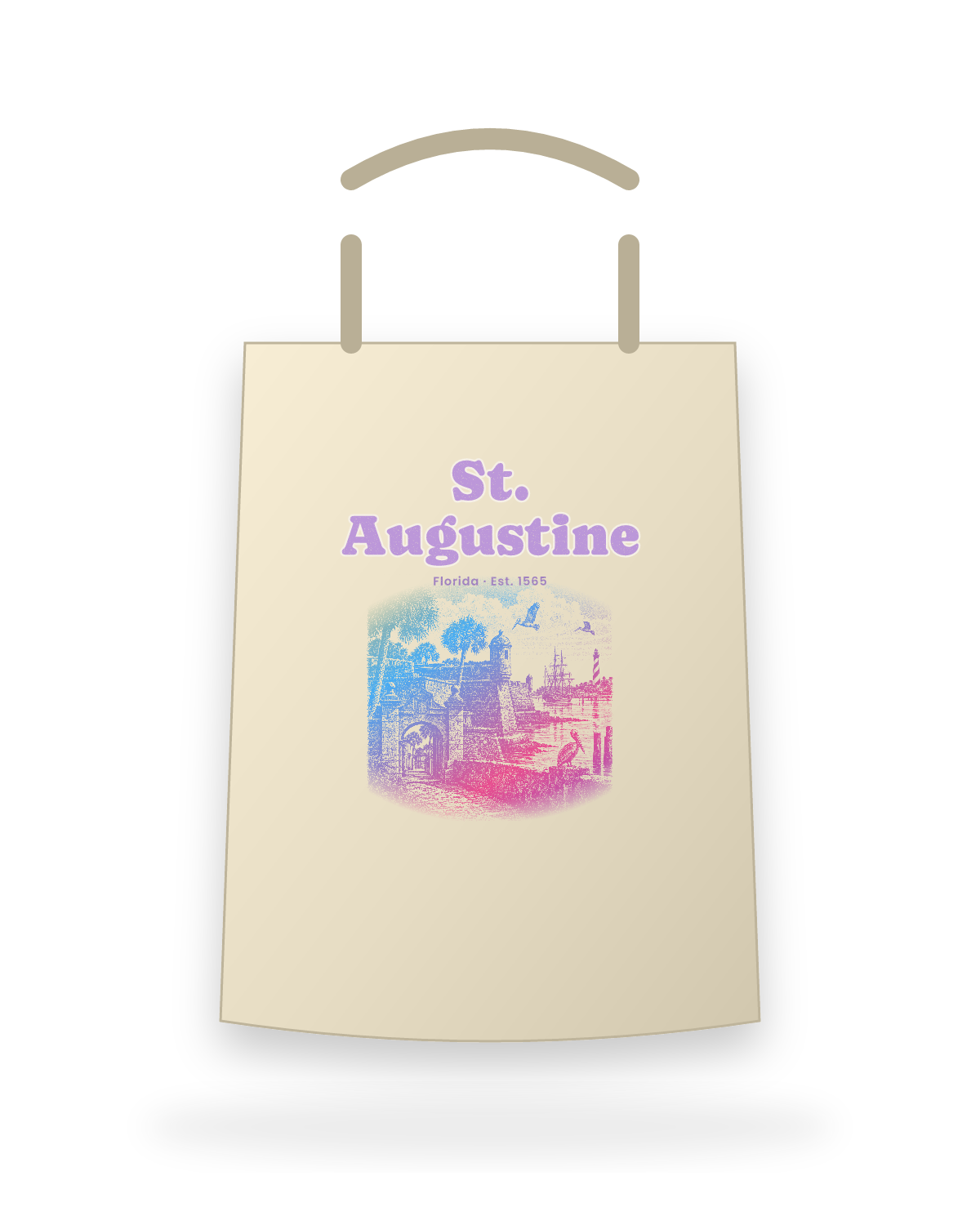 St. Augustine Old Fort & Lighthouse Canvas Tote in Beige