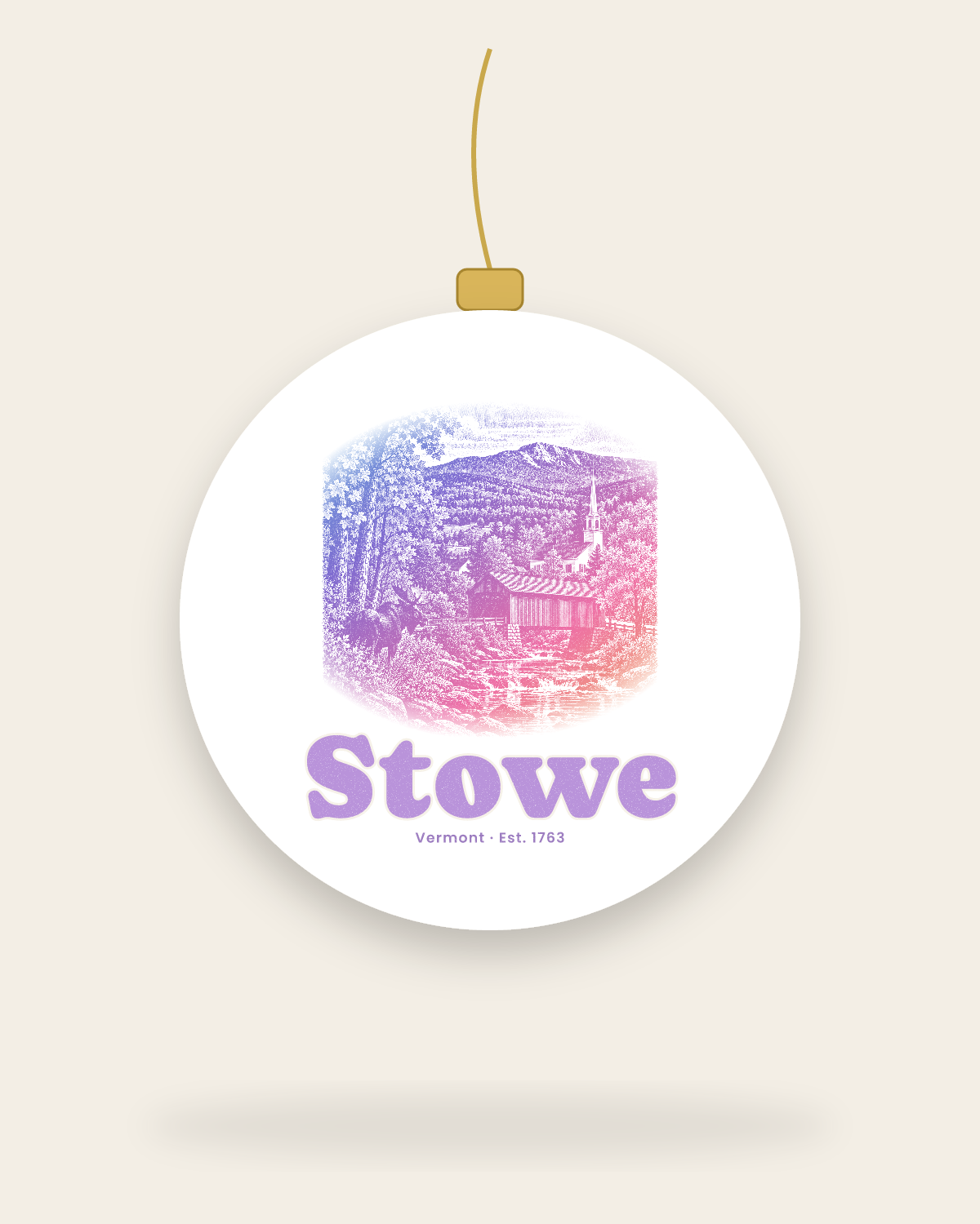 Stowe Covered Bridge Ceramic Ornament in White