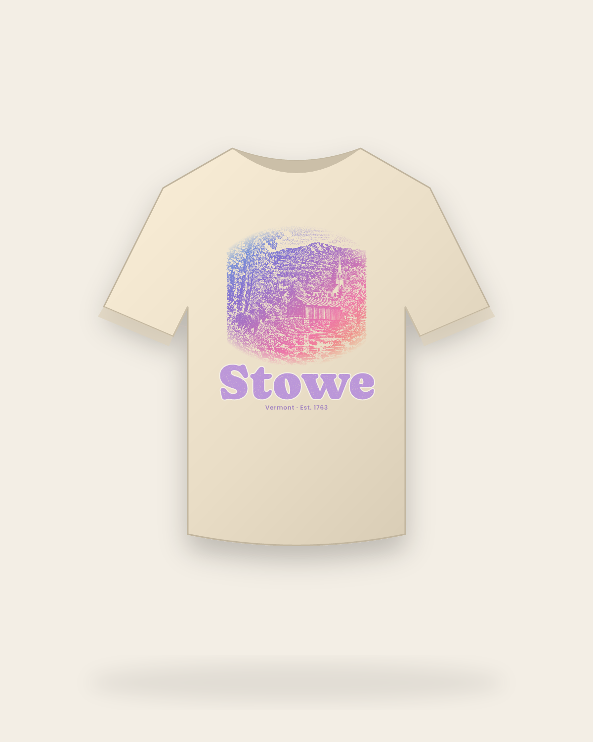Stowe, VT Covered Bridge Classic Tee in Natural