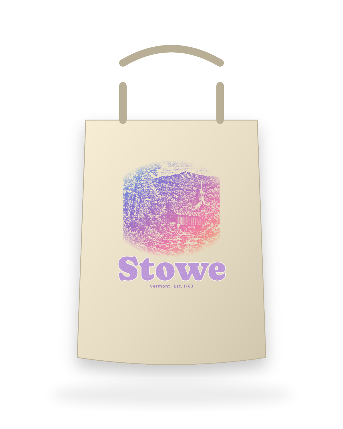 Stowe Covered Bridge Canvas Tote in Beige
