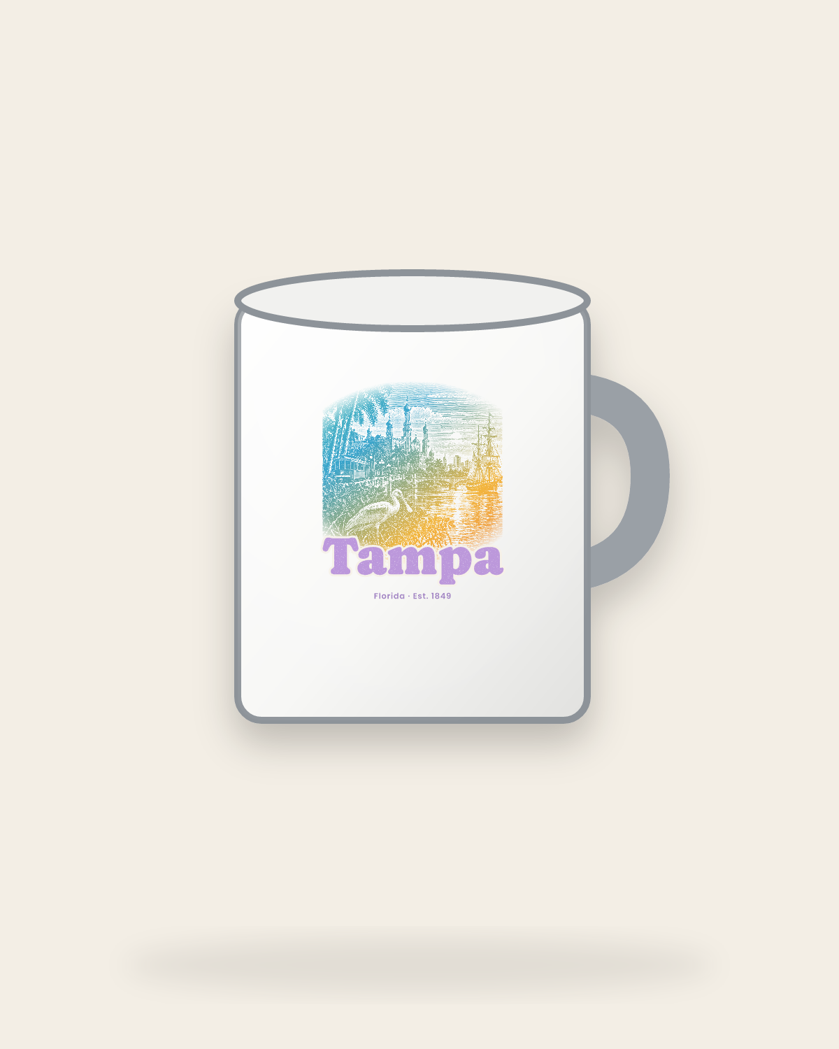 Tampa Minarets & Spoonbill Enamel Camp Mug in White