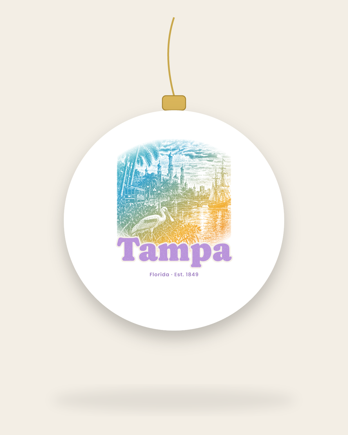 Tampa Minarets & Spoonbill Ceramic Ornament in White
