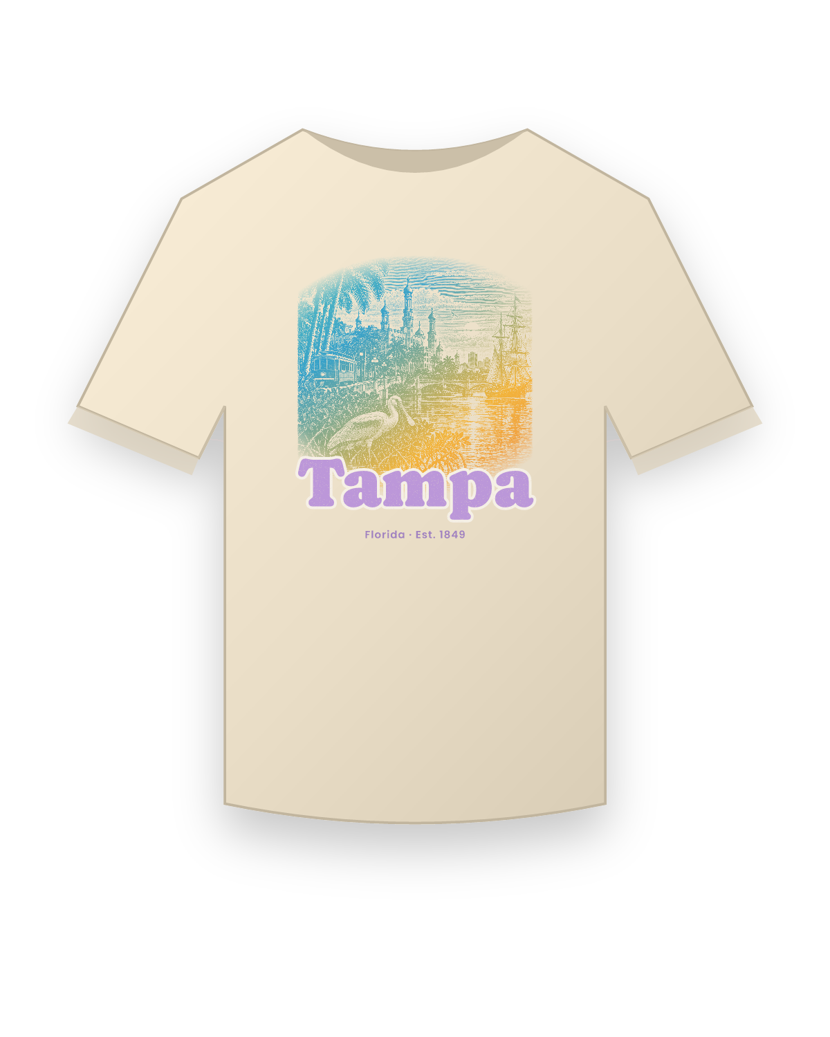 Tampa Minarets & Spoonbill Organic Cotton Tee in Natural