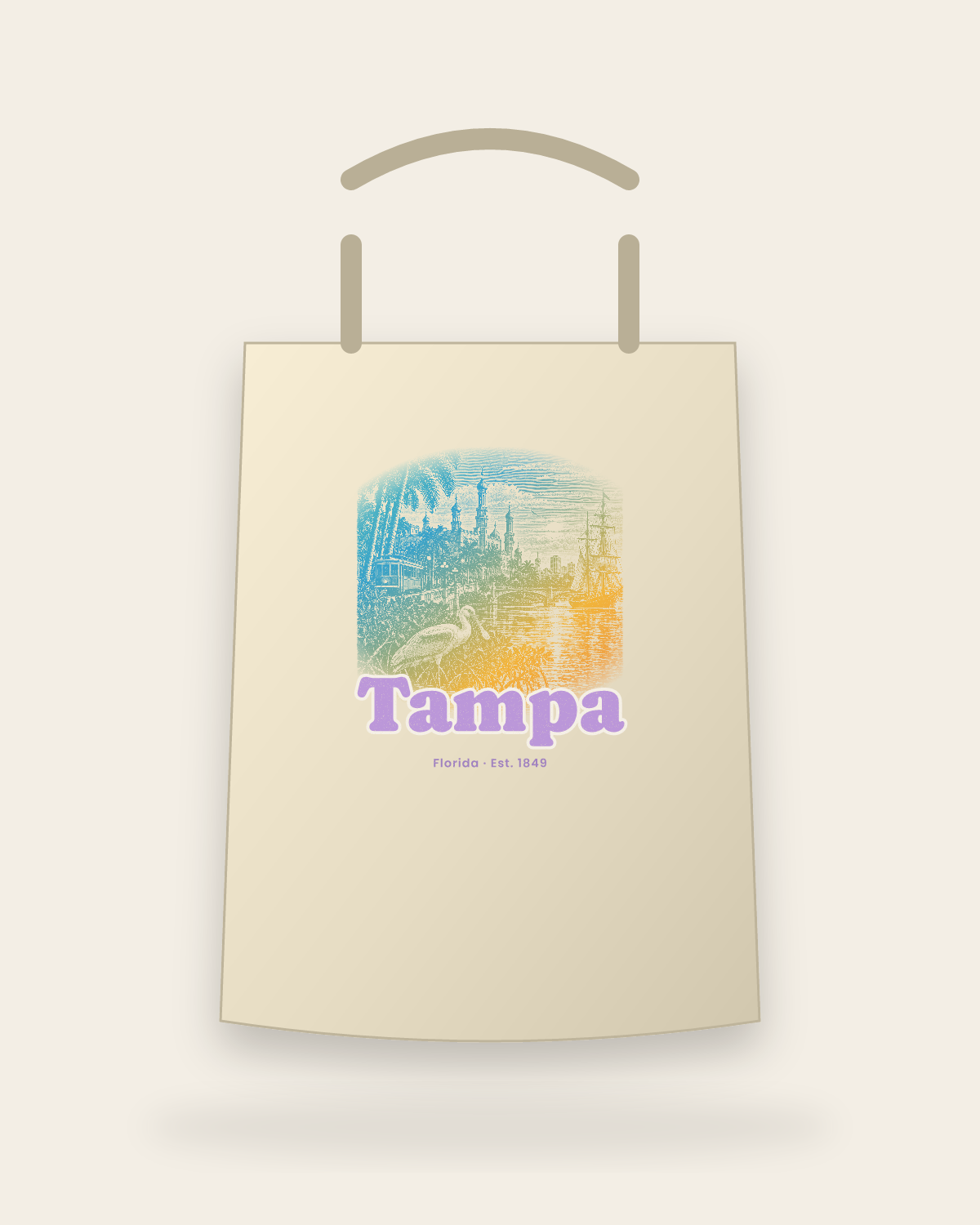 Tampa Minarets & Spoonbill Canvas Tote in Beige