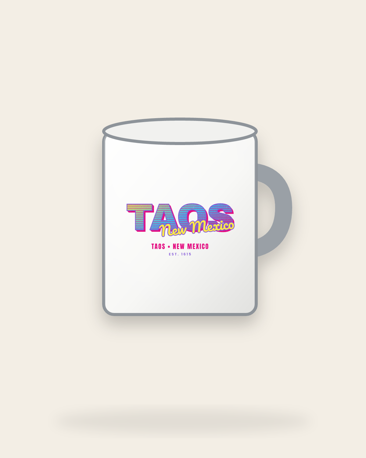 Taos Music TV Enamel Camp Mug in White
