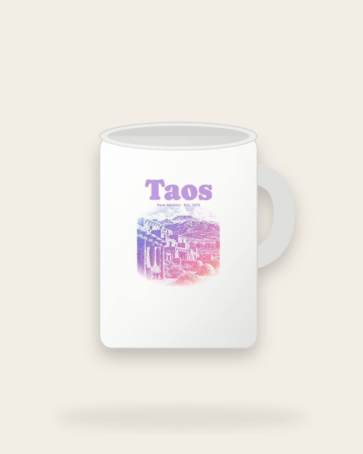 Taos Adobe Pueblo Ceramic Mug 15oz in White