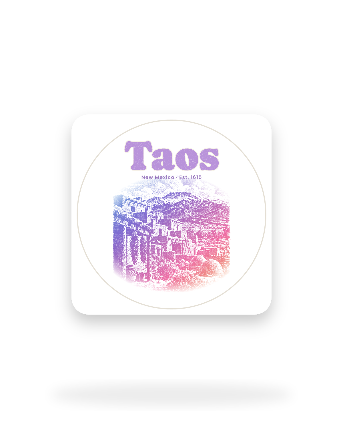 Taos Adobe Pueblo Kiss-Cut Sticker in White