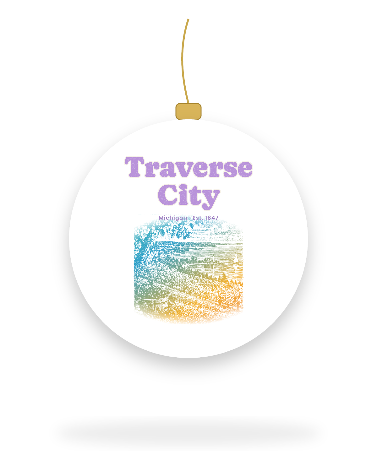 Traverse City Cherry Blossom Bay Ceramic Ornament in White