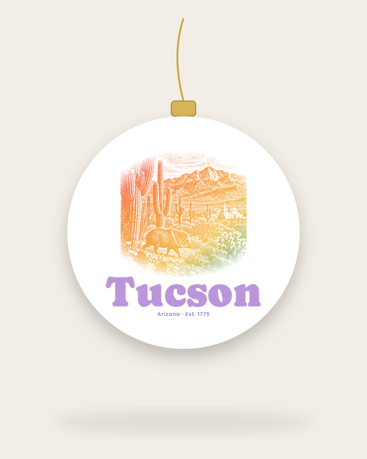 Tucson Saguaro Javelina Ceramic Ornament in White