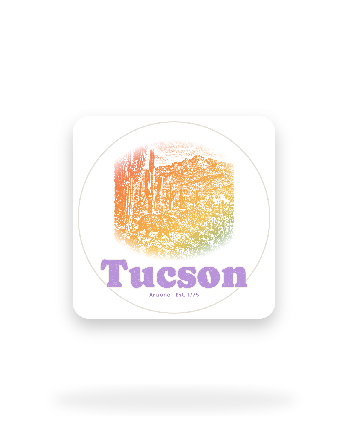 Tucson Saguaro Javelina Kiss-Cut Sticker in White