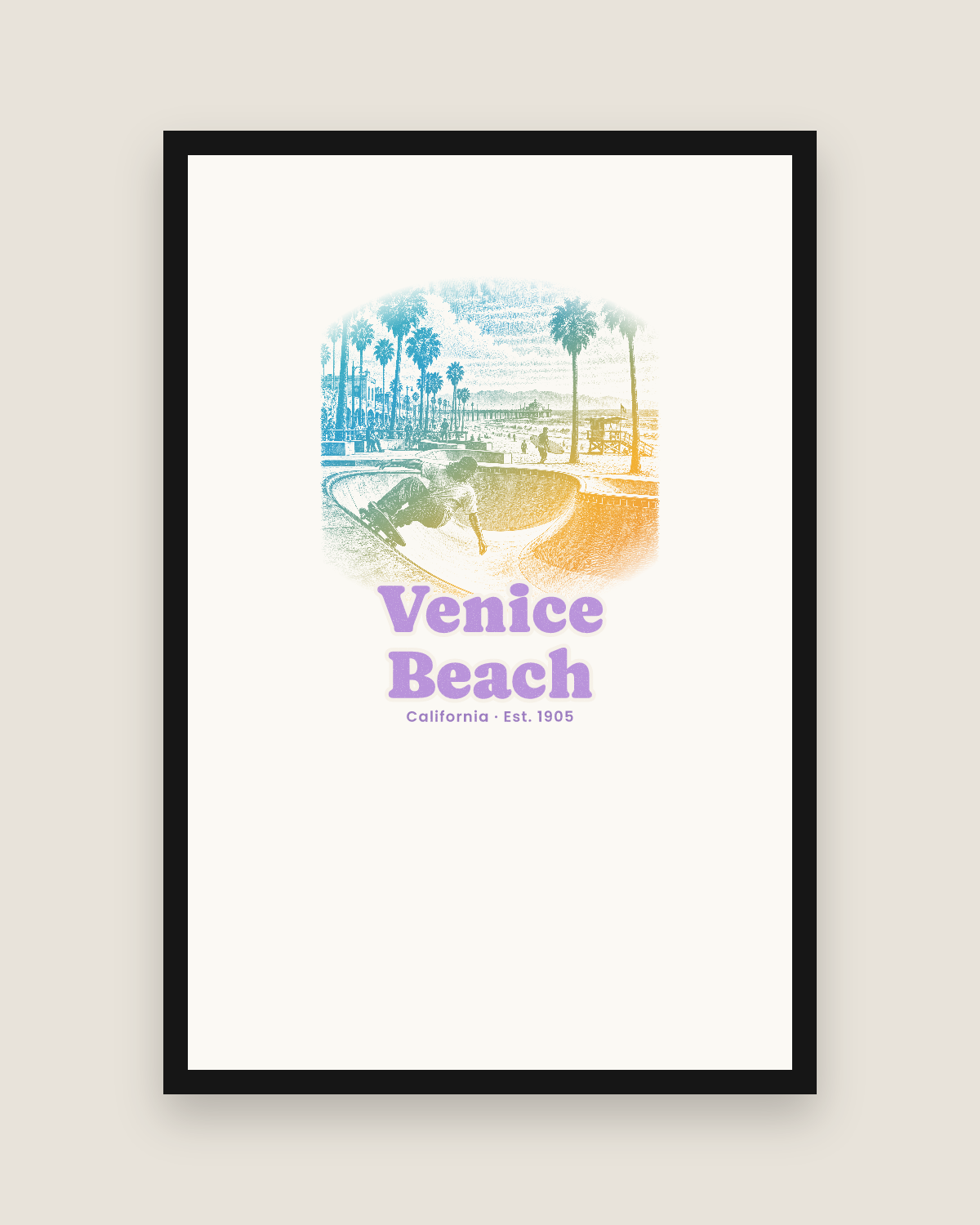 Venice Beach Skatepark Bowl Matte Poster in White