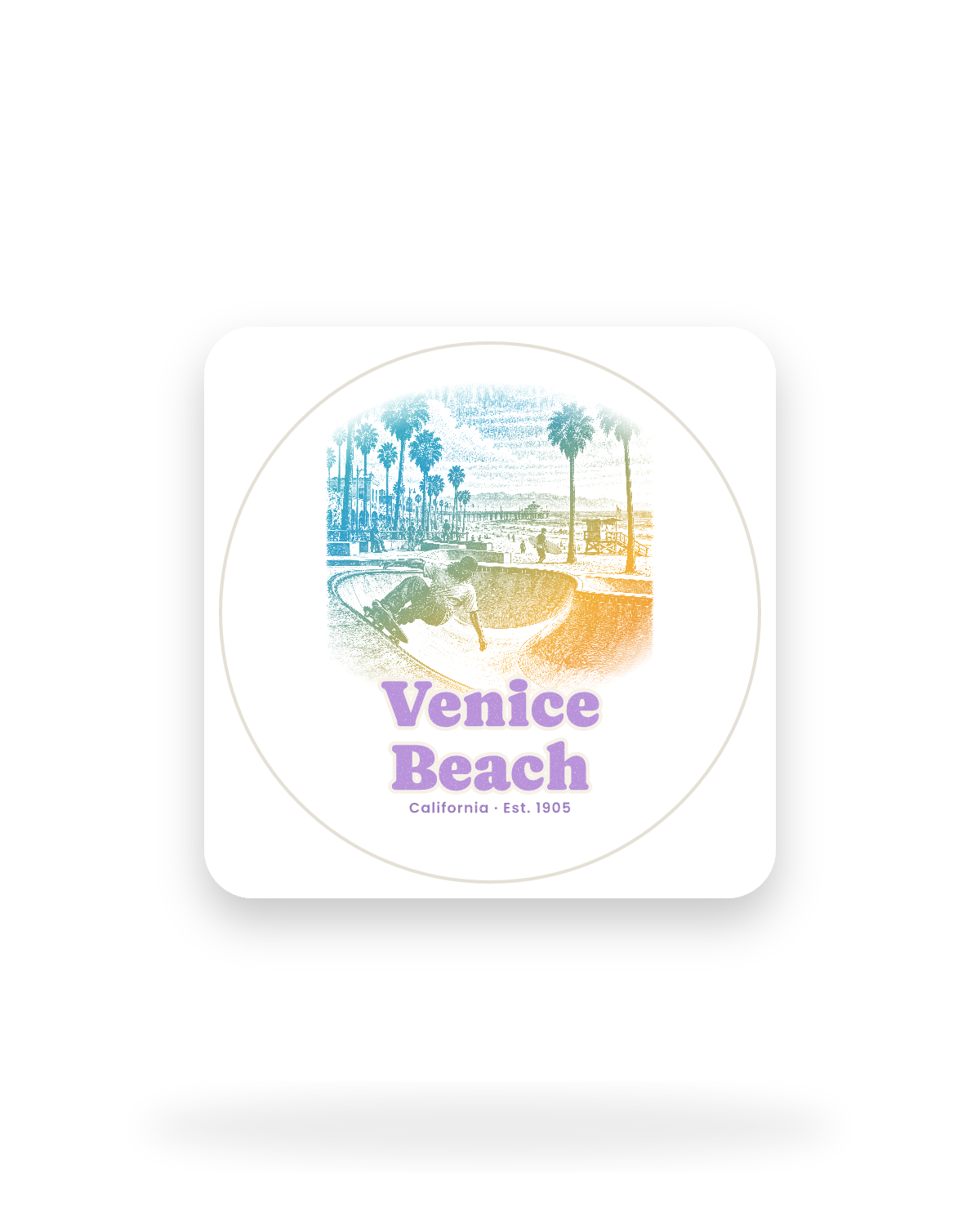 Venice Beach Skatepark Bowl Kiss-Cut Sticker in White