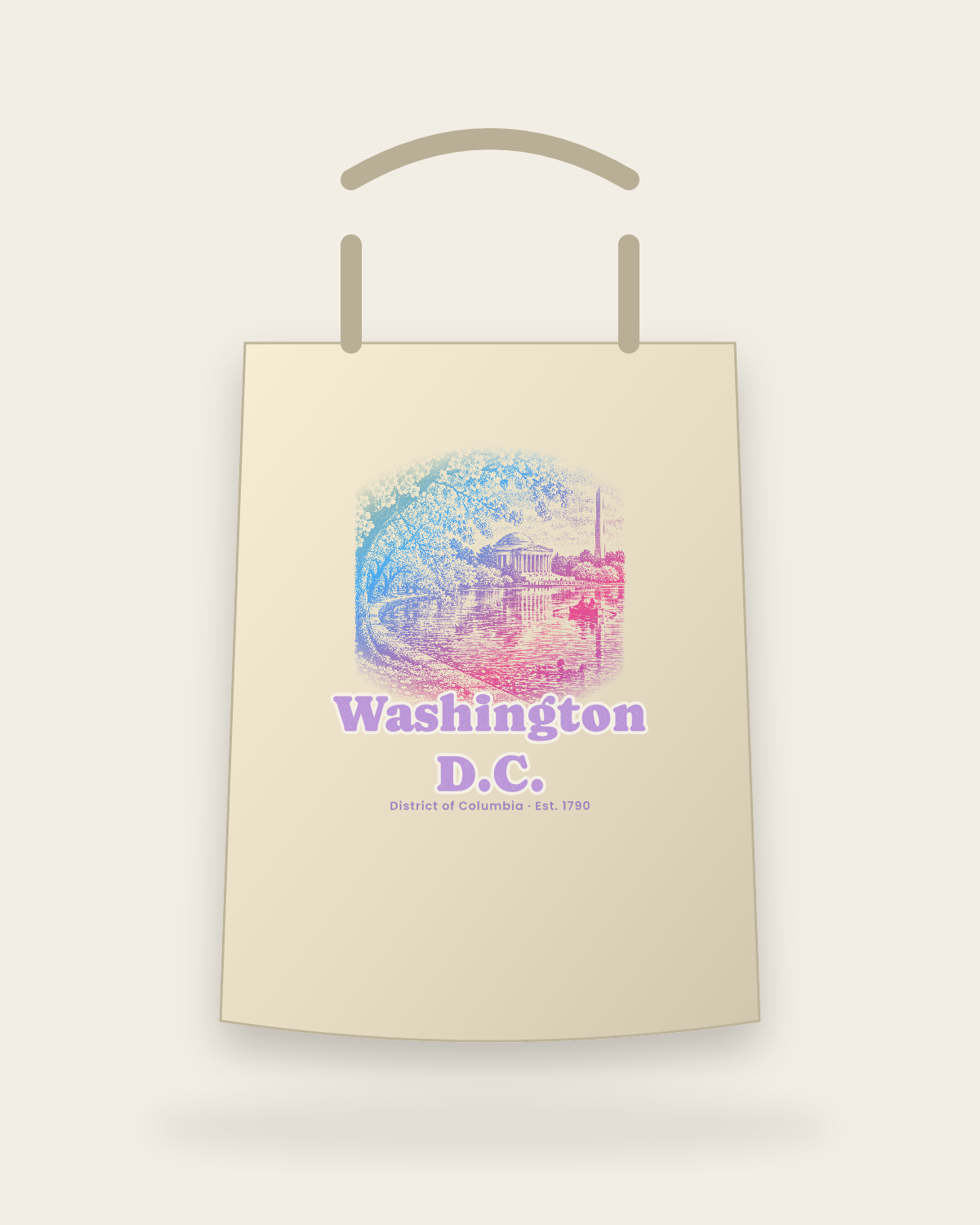 Washington, D.C. Tidal Basin Blossoms Canvas Tote in Beige