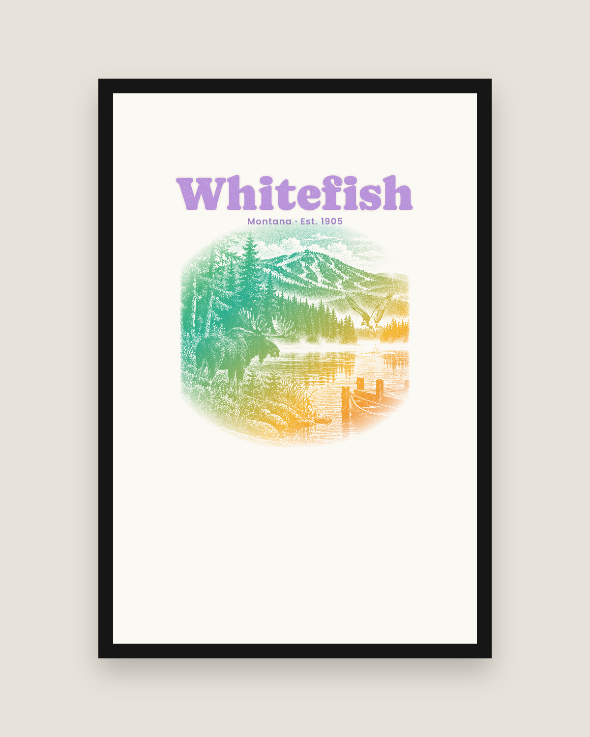 Whitefish Lake Moose Matte Poster in White