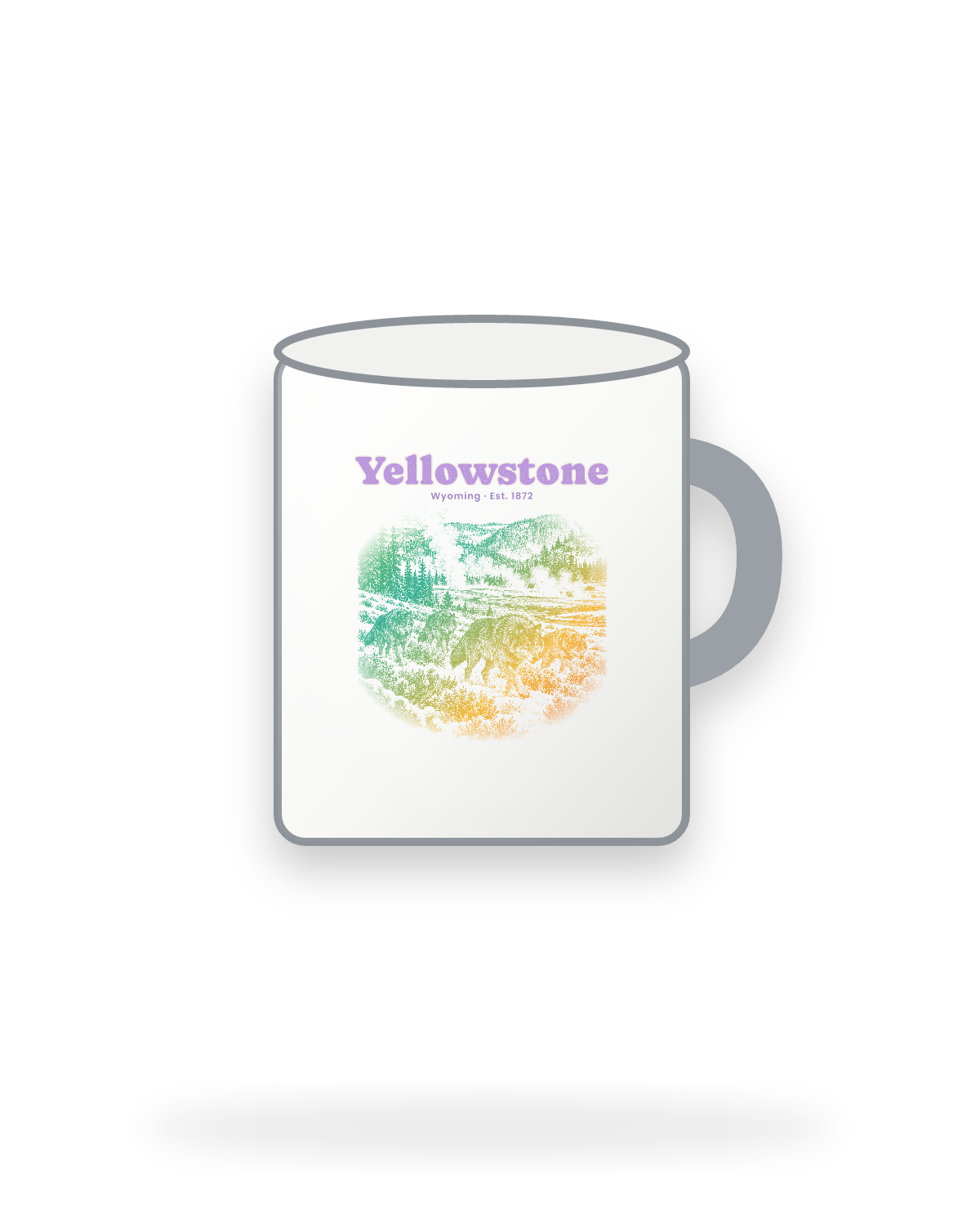 Yellowstone Lamar Valley Wolves Enamel Camp Mug in White
