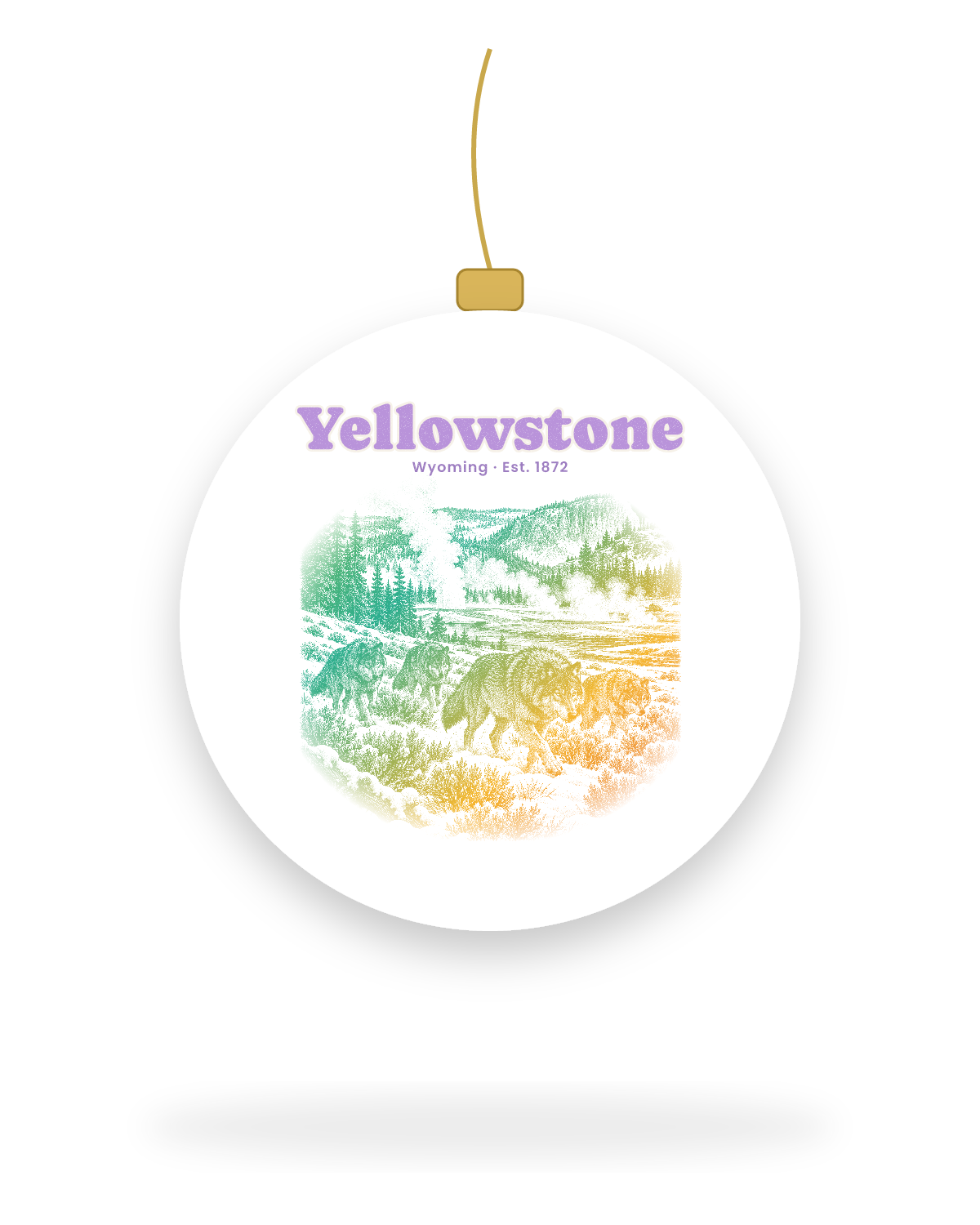 Yellowstone Lamar Valley Wolves Ceramic Ornament in White