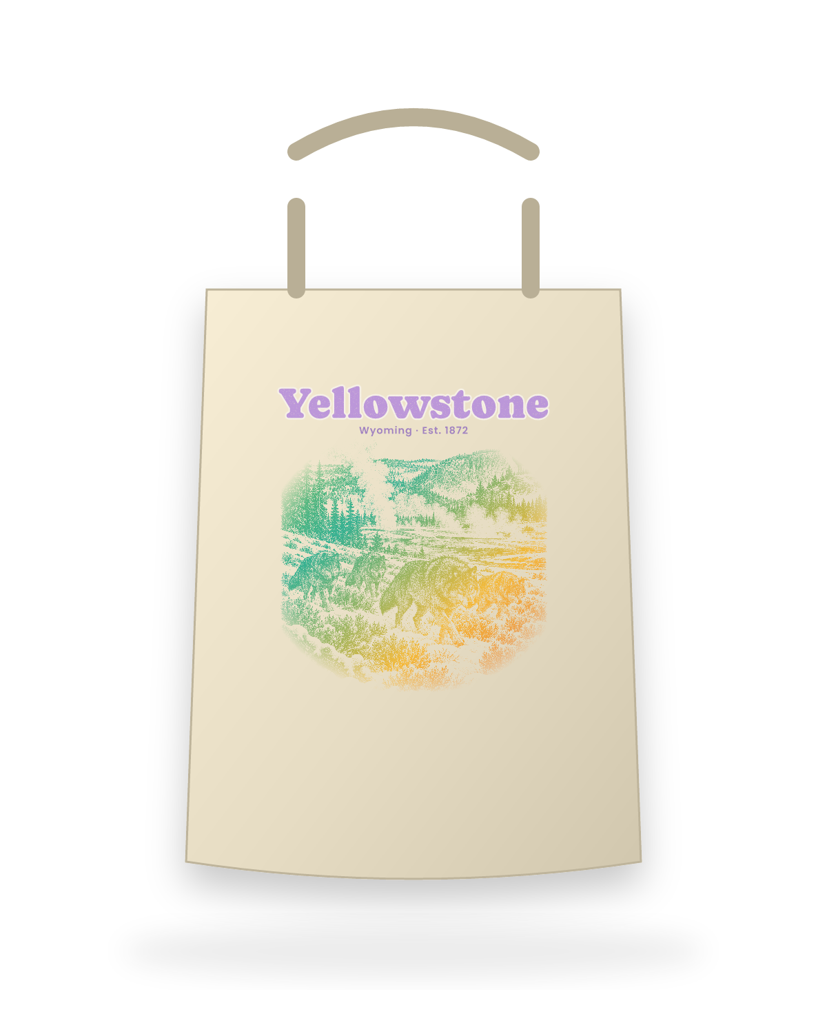 Yellowstone Lamar Valley Wolves Canvas Tote in Beige