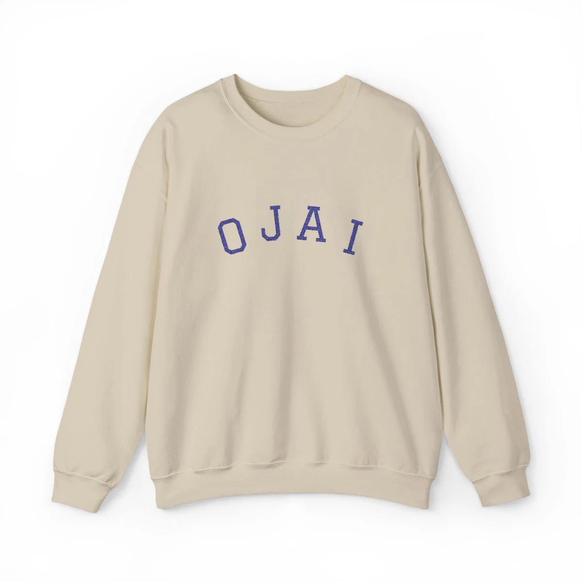 Ojai Varsity College Embroidery Crewneck Sweatshirt in Sand